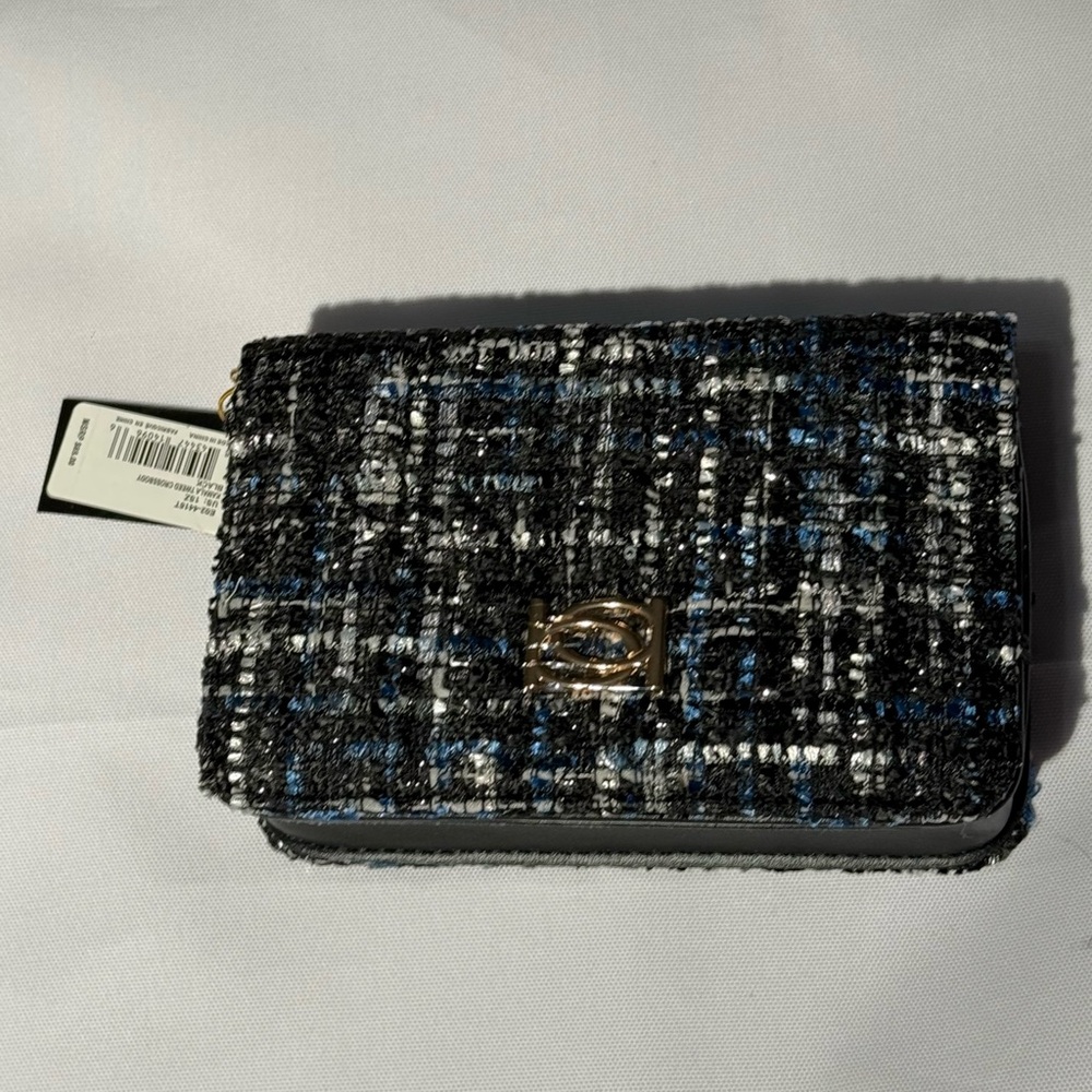 Bebe Kamala Tweed Crossbody Bag Black Blue - NWT - Picture 12 of 12